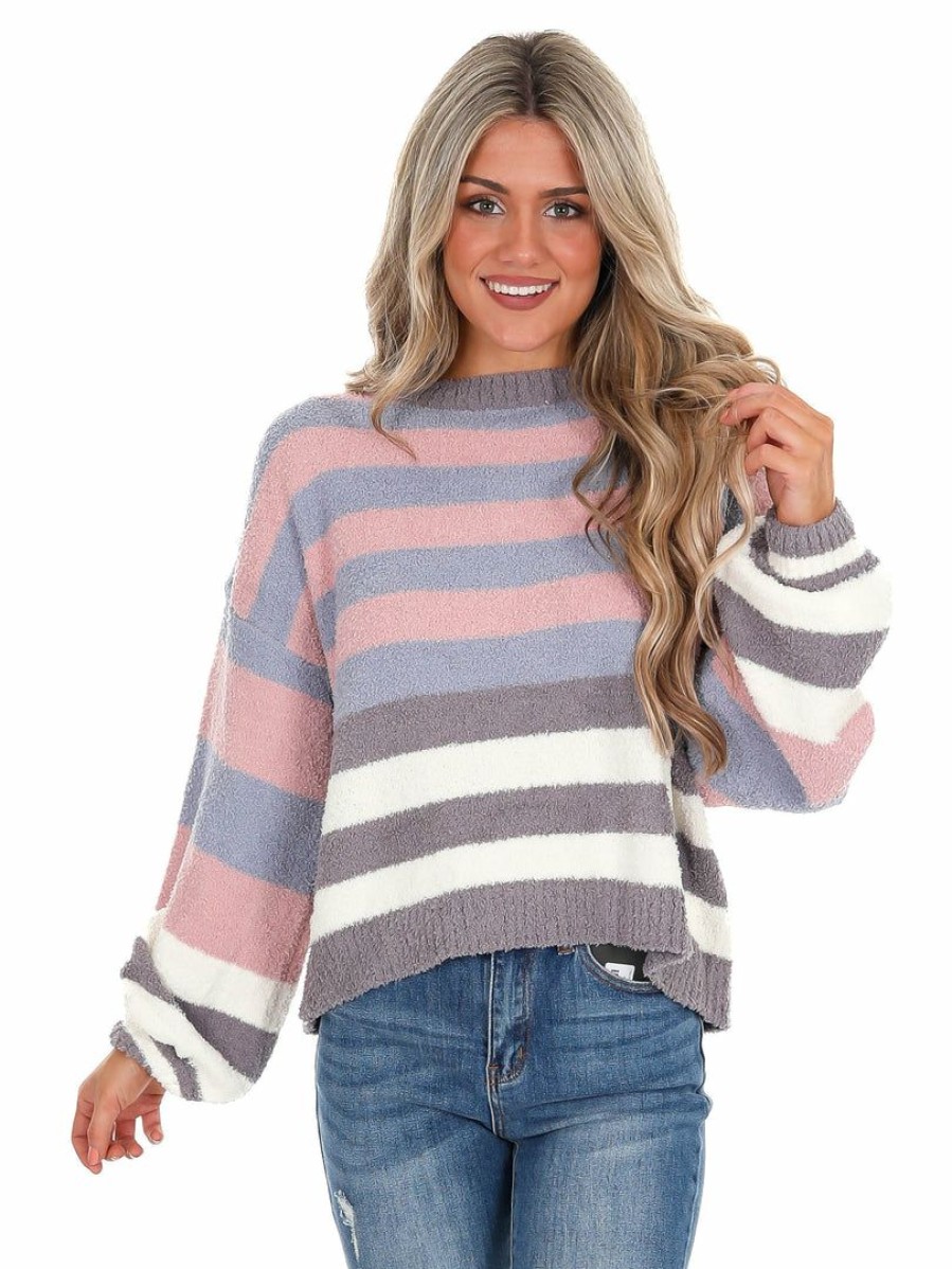 Clothing * | Deals Blue B Tops Crash Course Cozy Stripe Sweater