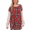 Clothing * | Brand New Oli & Hali Fade Away Long Plaid Hoodie Strawberry