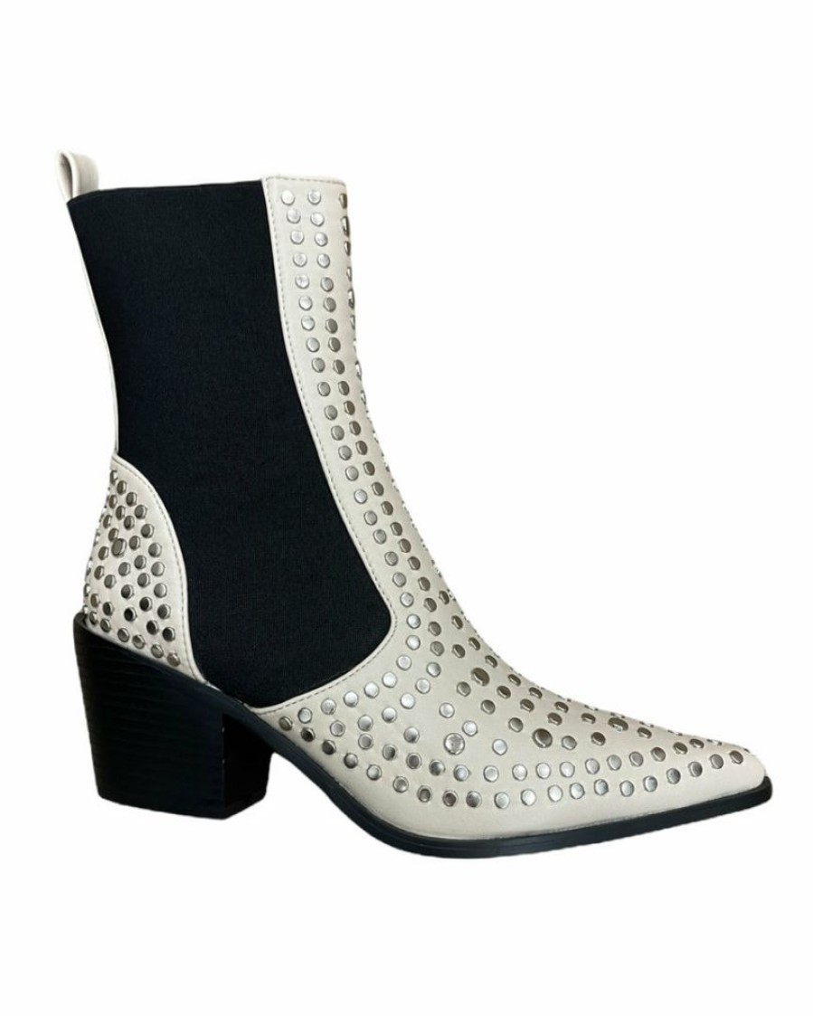 Shoes * | Cheap Shushop Company Zsa Zsa Studded Bootie White