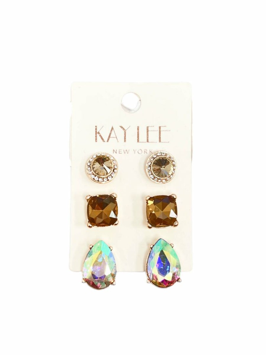 Gameday * | Deals Ashlee Corp Stunning 3 Pair Stud Earring Set