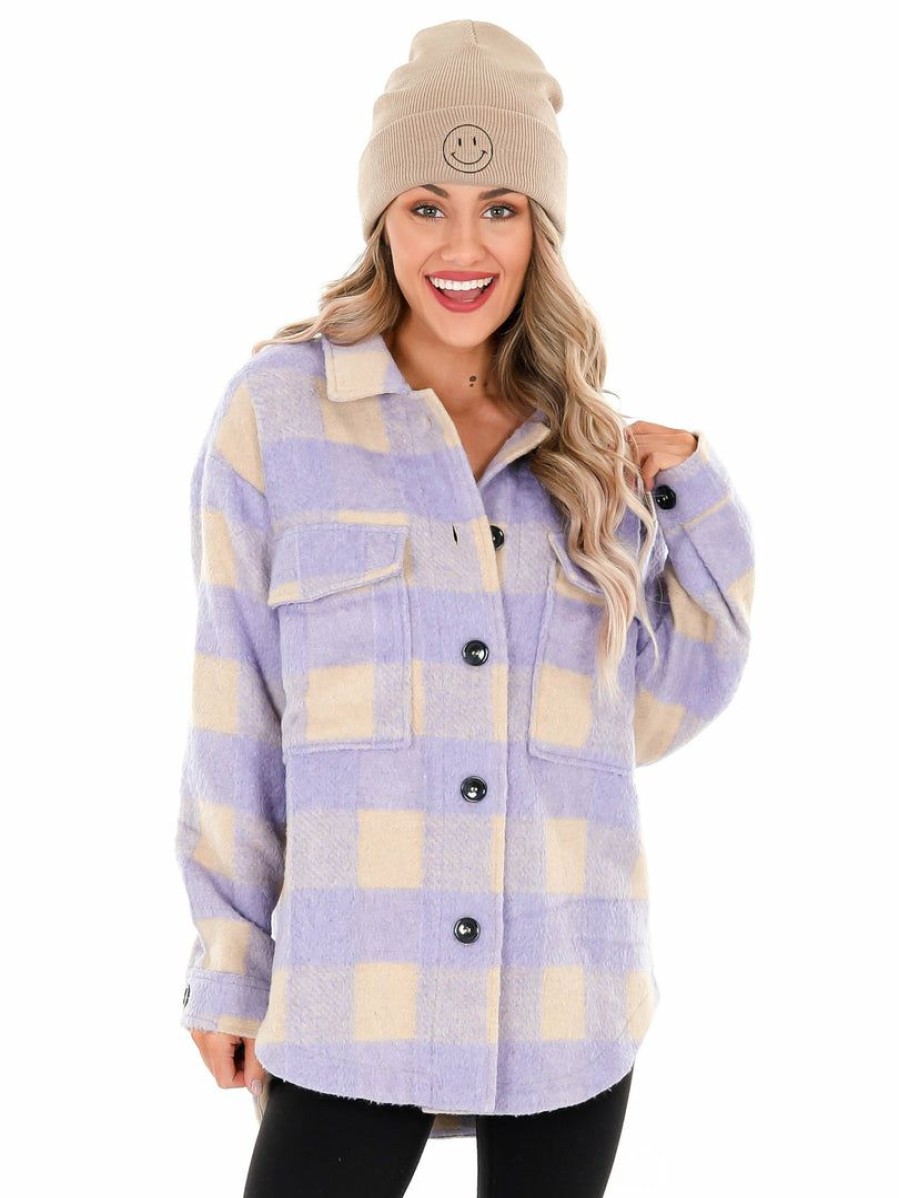 Clothing * | Brand New Jodifl Tops New Kid On The Block Checkered Jacket Lavender