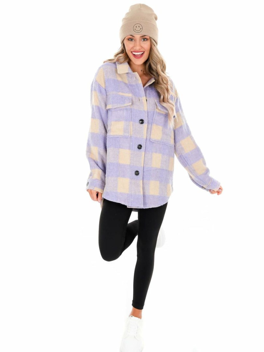 Clothing * | Brand New Jodifl Tops New Kid On The Block Checkered Jacket Lavender