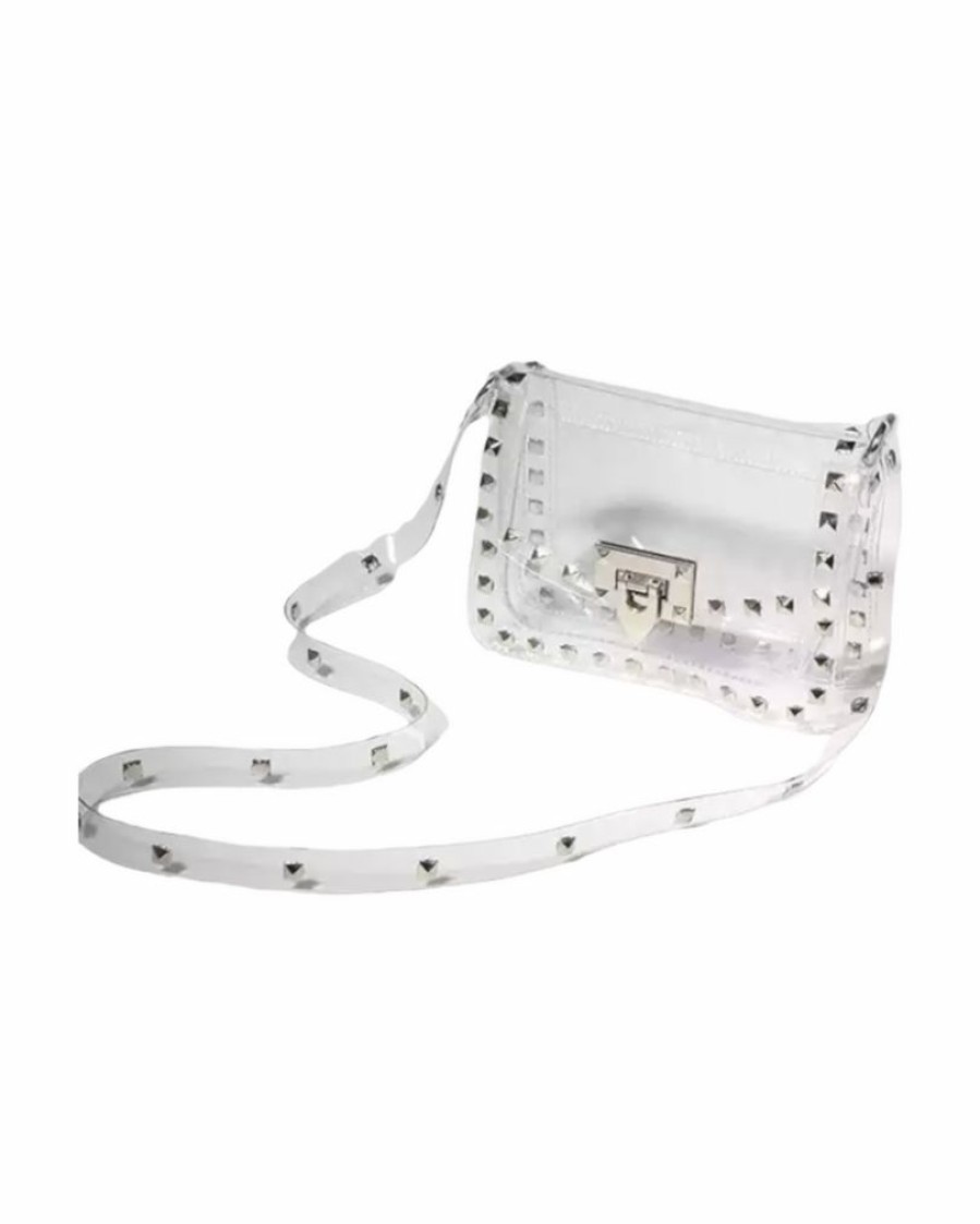 Gameday * | Cheapest Josie'S Boutique Accessories Clear Silver Studded Snap Front Handbag