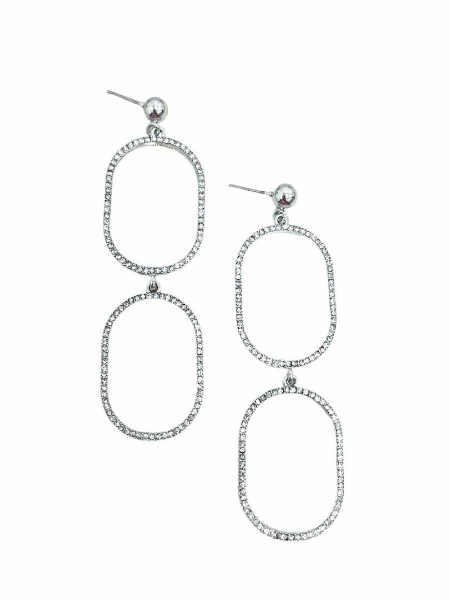 Gameday * | Promo La Bien Aimee Pave Stone Double Oval Earrings