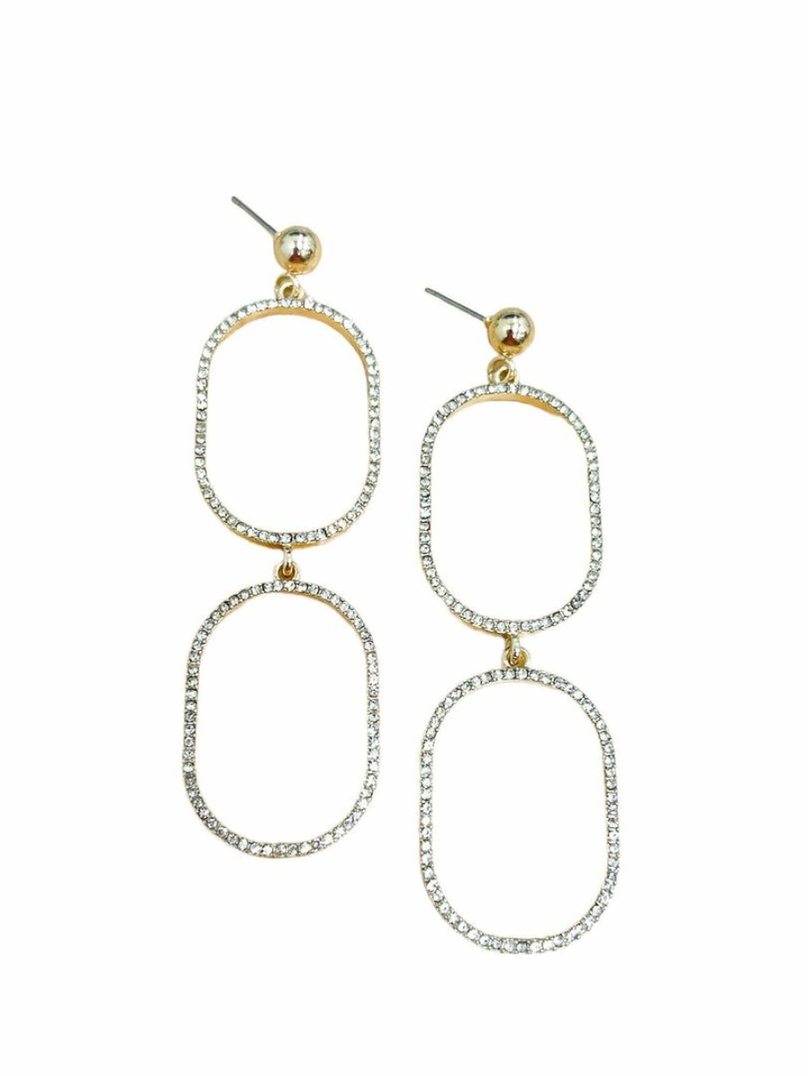 Gameday * | Promo La Bien Aimee Pave Stone Double Oval Earrings