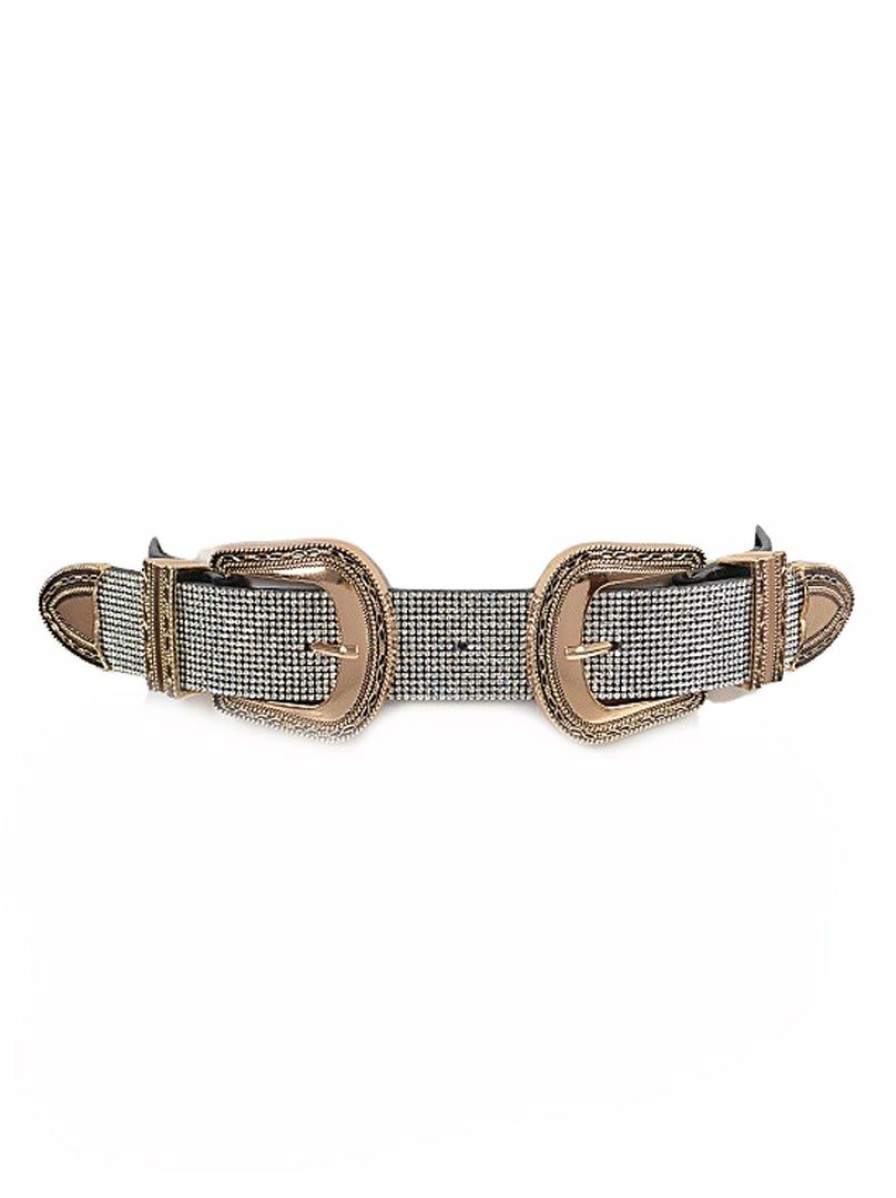 Gameday * | Outlet Accessories Rhinestone Two Buckles Waist Belt Belts