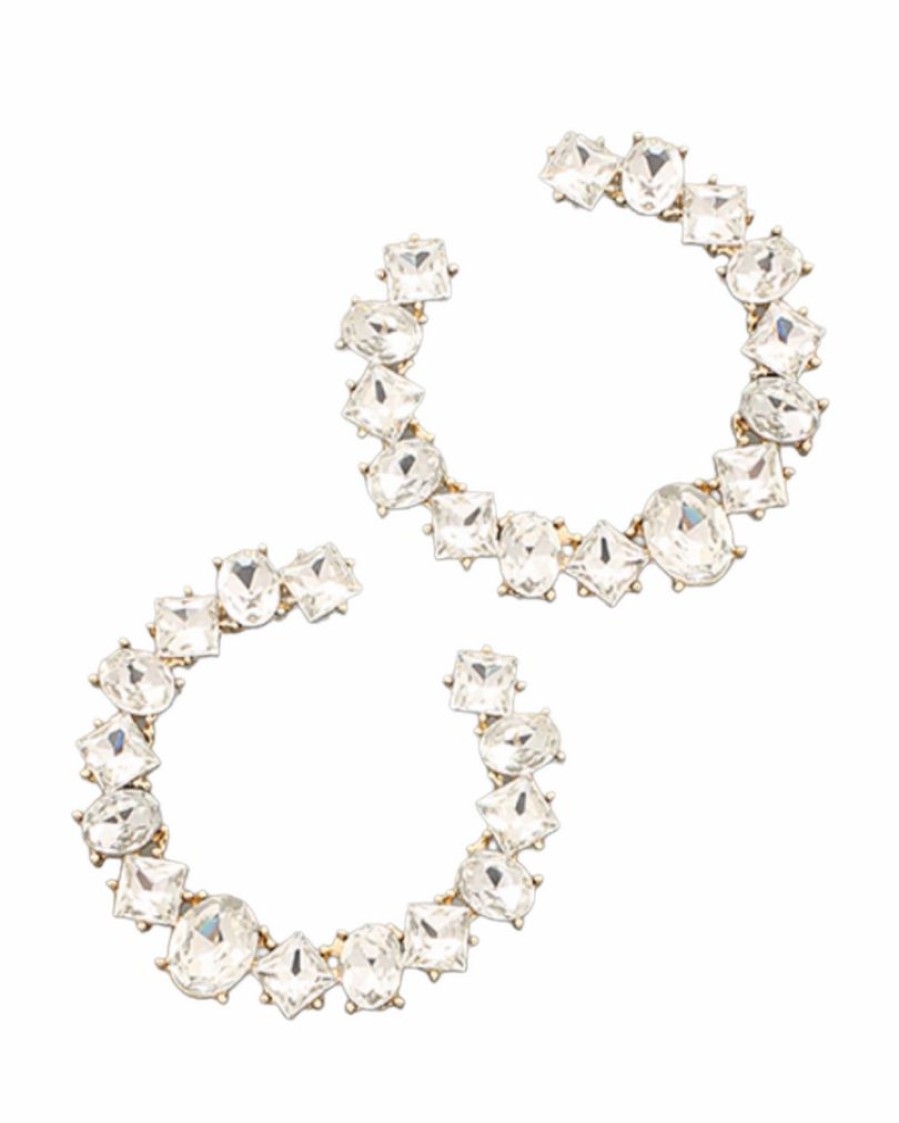 Gameday * | Cheap Golden Stella Glass Stone Hoops Earrings