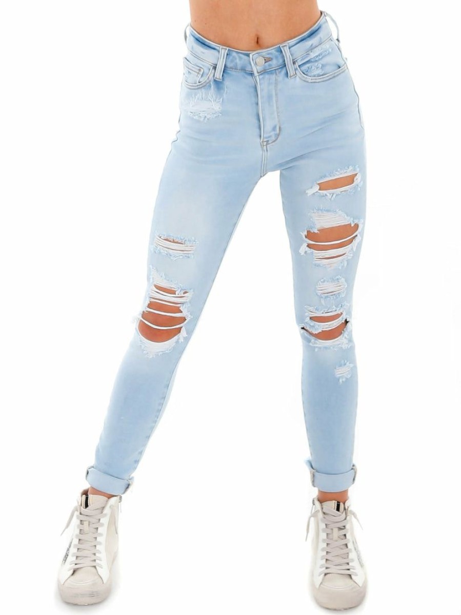 Clothing * | Coupon Cello Born To Run High Rise Destroy Ankle Skinny Jean Light