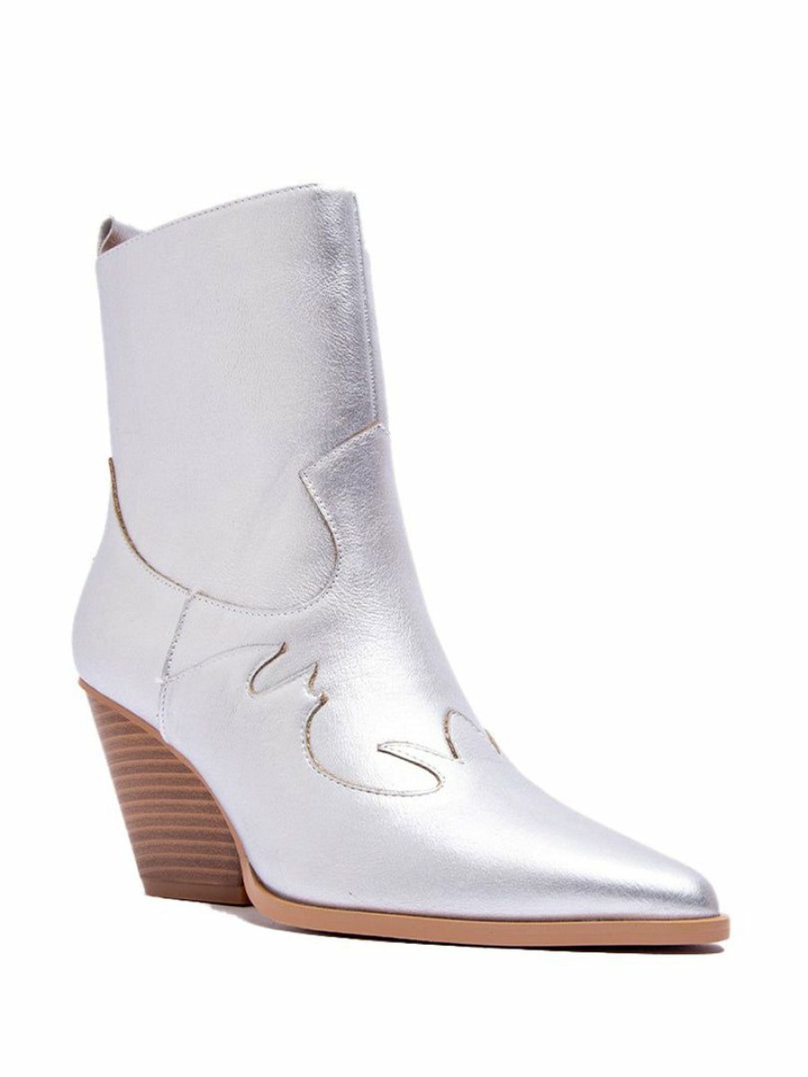 Shoes * | Deals East Lion Corp Romi Western Ankle Bootie Silver