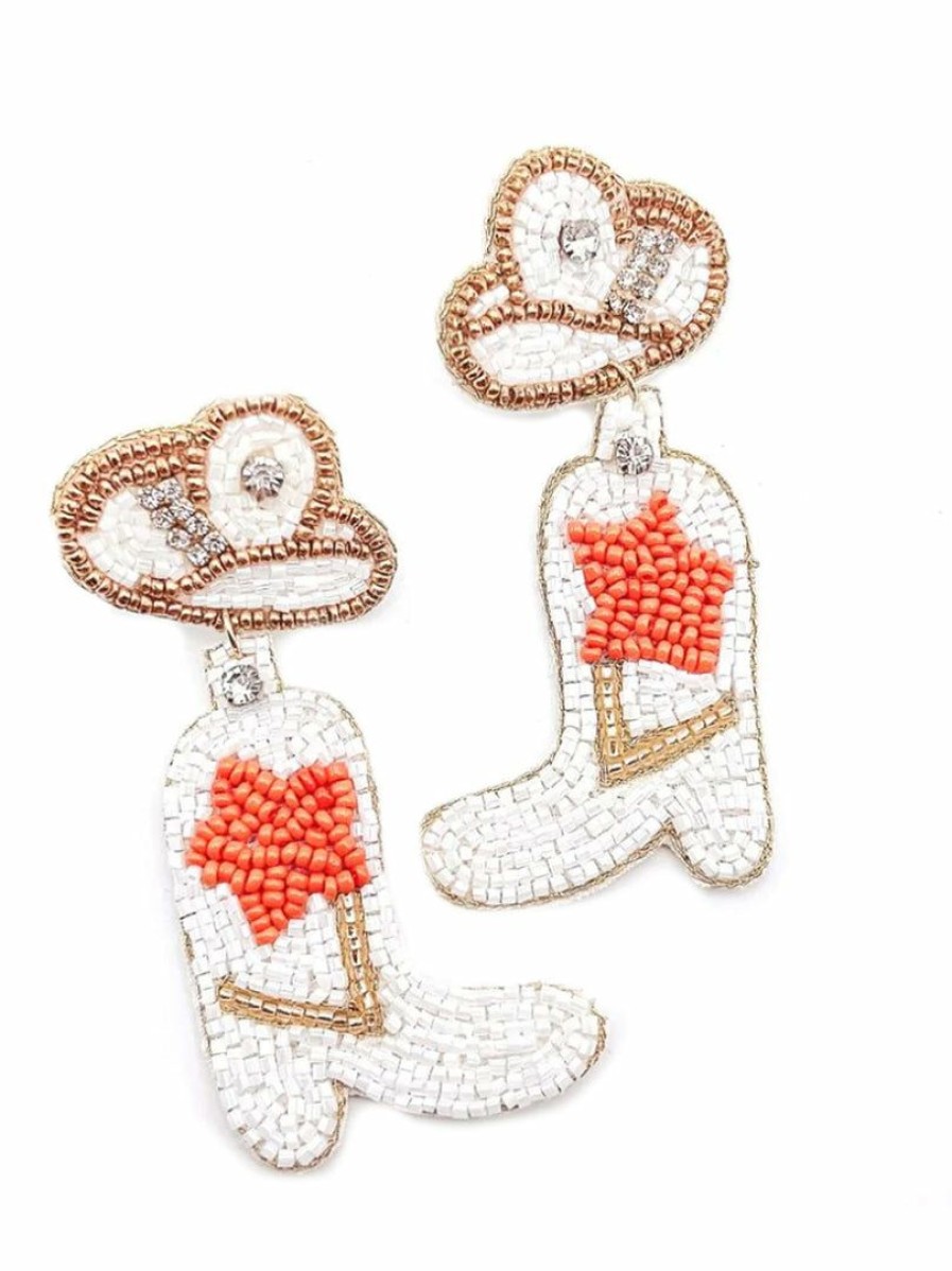 Gameday * | Discount Treasure Jewels Orange Star Seed Bead Boot Earrings