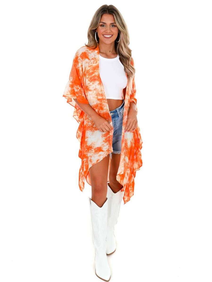 Gameday * | Best Sale Hyfve Meet Me At The Goal Line Ruffled Cardigan Orange