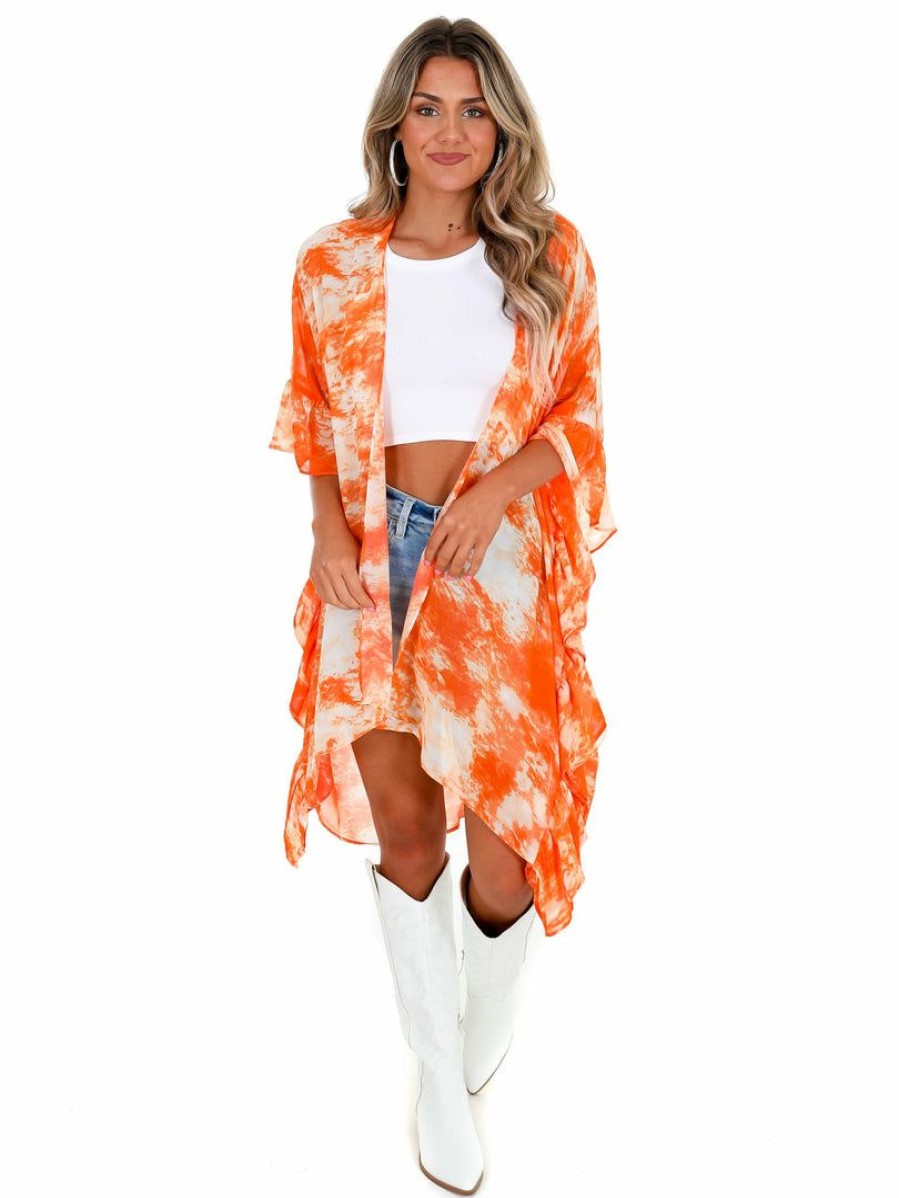 Gameday * | Best Sale Hyfve Meet Me At The Goal Line Ruffled Cardigan Orange