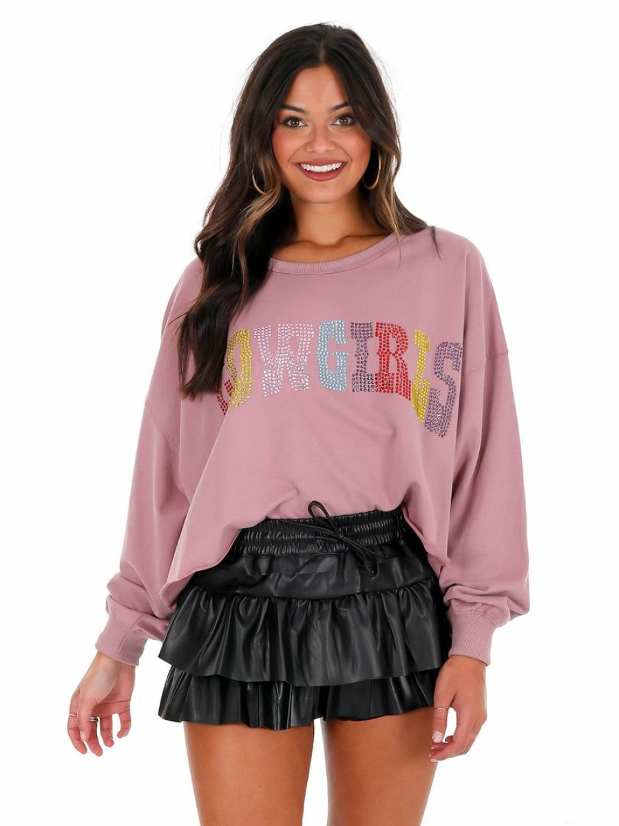 Clothing * | Budget Peach Love California Glitzy Cowgirl Sweatshirt Mauve