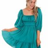 Clothing * | Buy Peach Love California Dresses Happier Than Ever Satin Mini Dress Dark Green