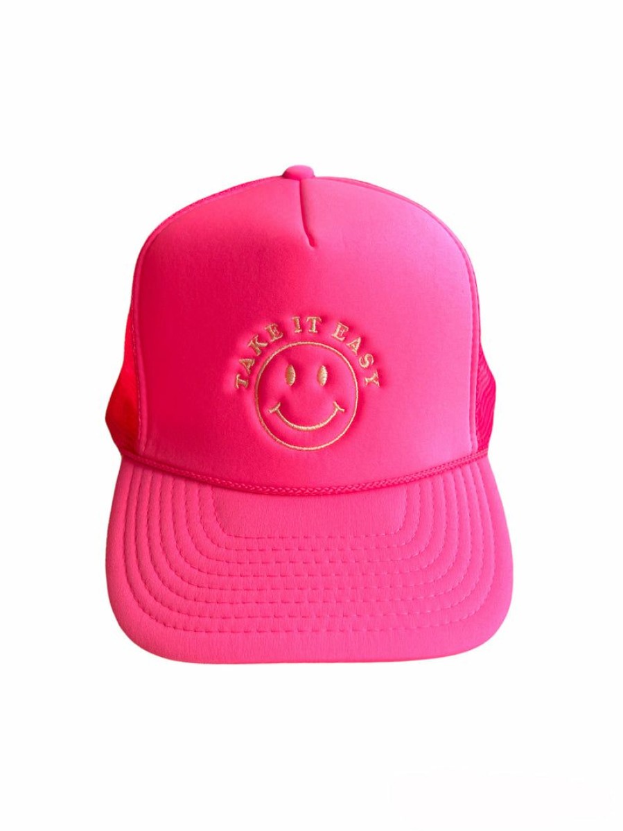 Gameday * | Discount Accessories Hats Take It Easy Neon Pink Trucker Hat