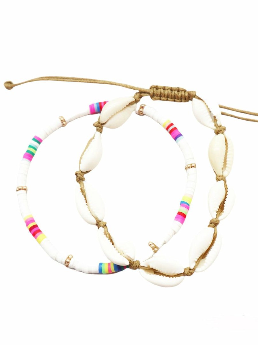 Gameday * | Deals Sale Anklets Layered Heishi Bead & Cowrie Shell Anklet