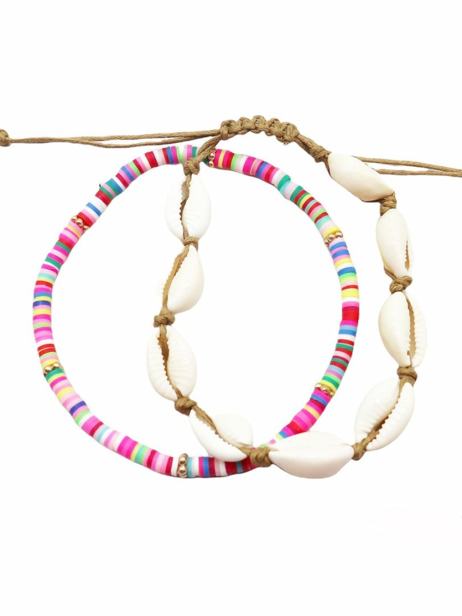 Gameday * | Deals Sale Anklets Layered Heishi Bead & Cowrie Shell Anklet