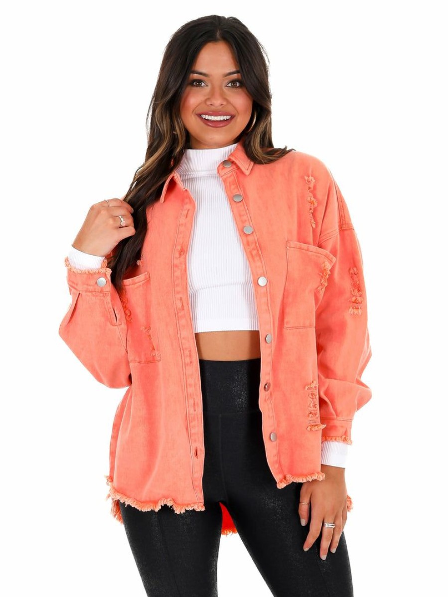 Gameday * | Coupon Pinch Me Apparel Six Points More Oversized Denim Top Orange