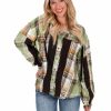 Clothing * | Discount Pol Runaway Love Mixed Plaid Top Green Brown