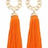 Gameday * | Cheapest Golden Stella Jewelry Chain Circle And Orange Tassel Earrings