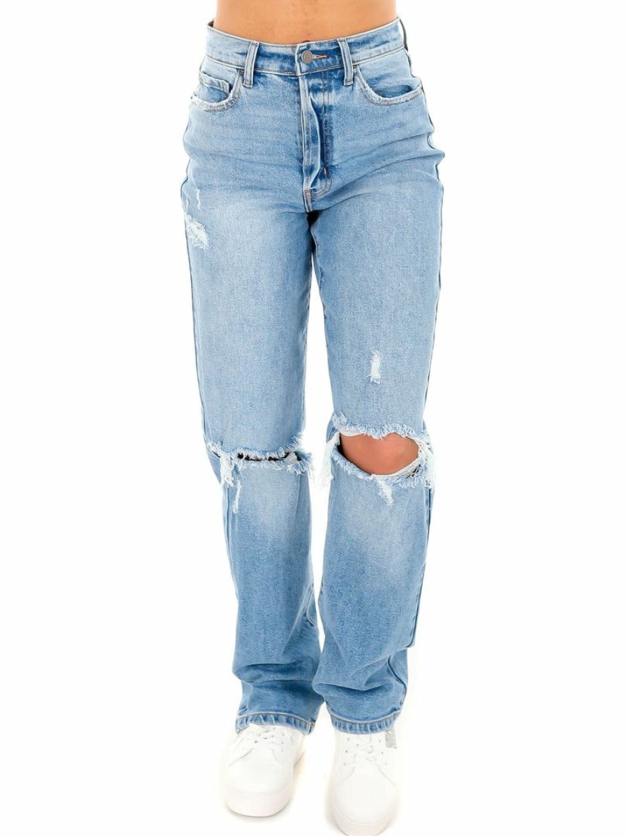 Clothing * | Wholesale Cello Bottoms Be My Girl Light Super High Rise Dad Jean Light Denim