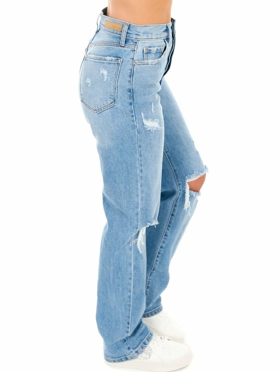 Clothing * | Wholesale Cello Bottoms Be My Girl Light Super High Rise Dad Jean Light Denim