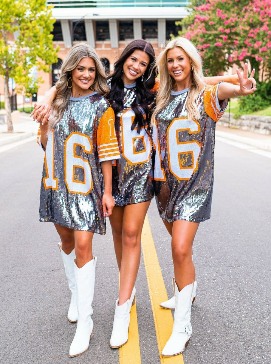 Gameday * | Best Pirce Josie'S Boutique Graphic Tees Sequin Jersey Dress Silver