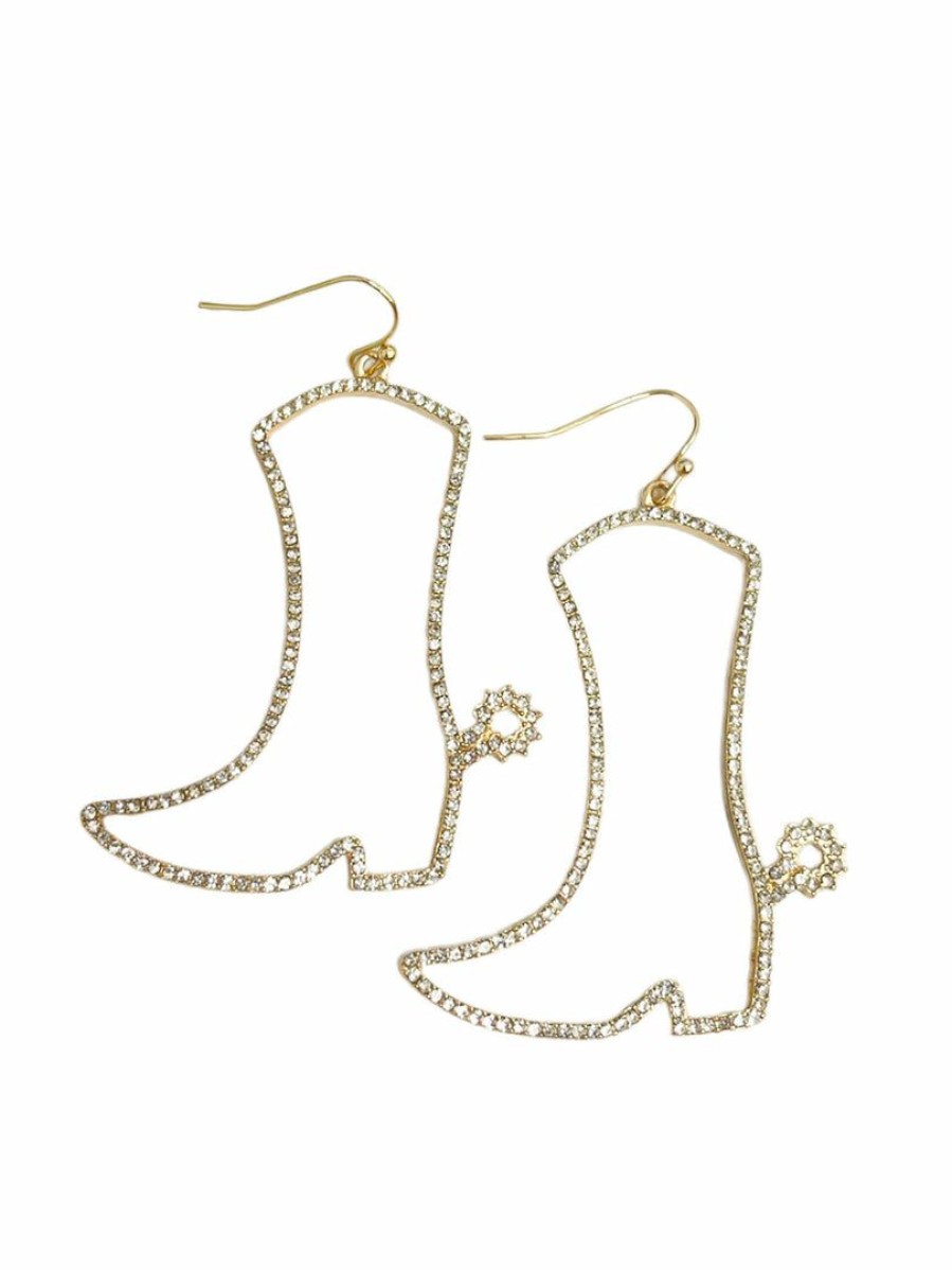 Gameday * | Flash Sale La Bien Aimee Pave Stone Cowboy Boots Earrings