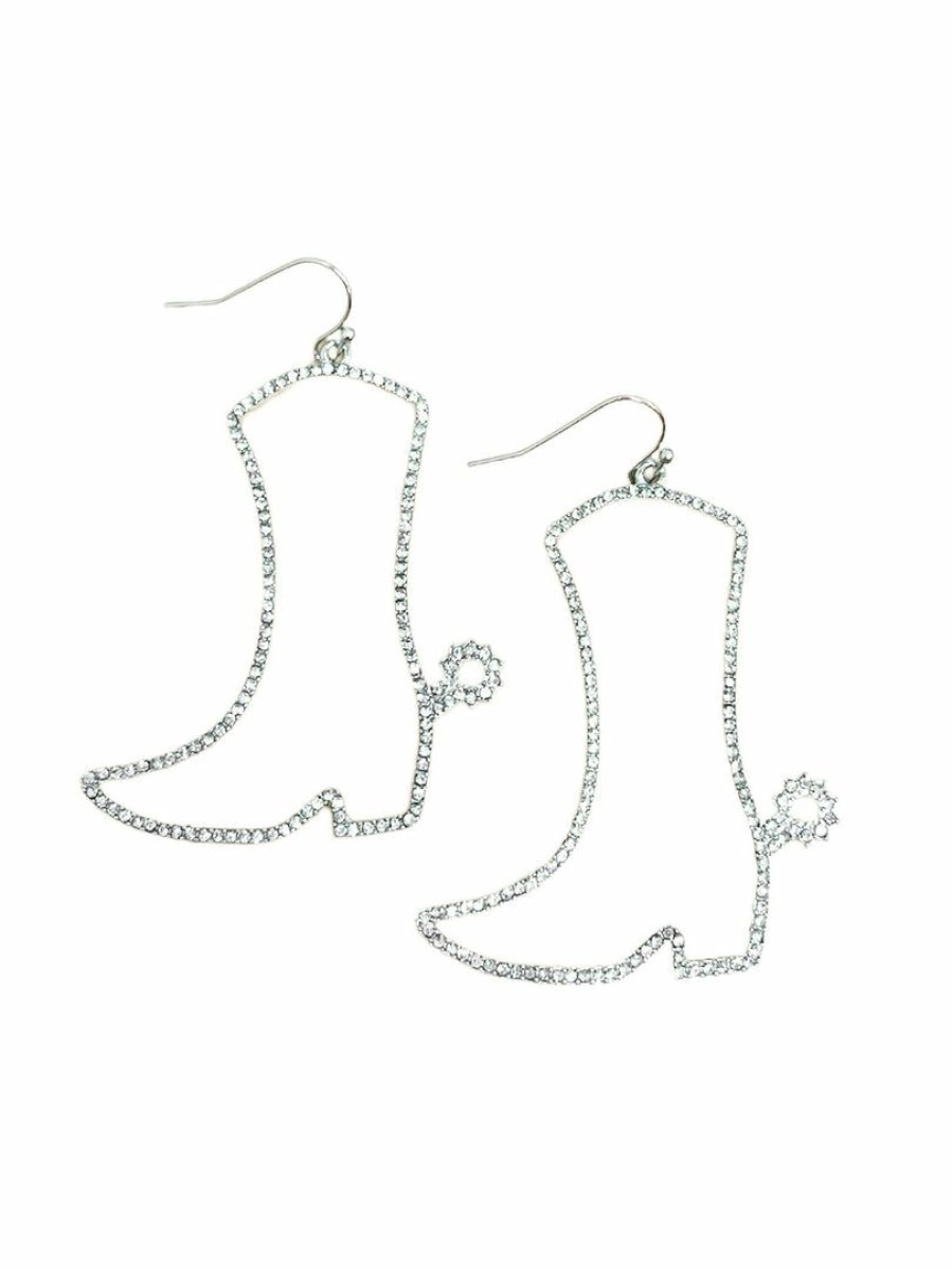 Gameday * | Flash Sale La Bien Aimee Pave Stone Cowboy Boots Earrings