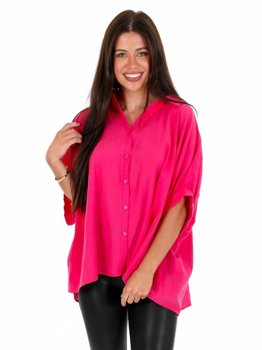 Clothing * | Best Deal Day + Moon Tops Side By Side Oversized Button Up Top