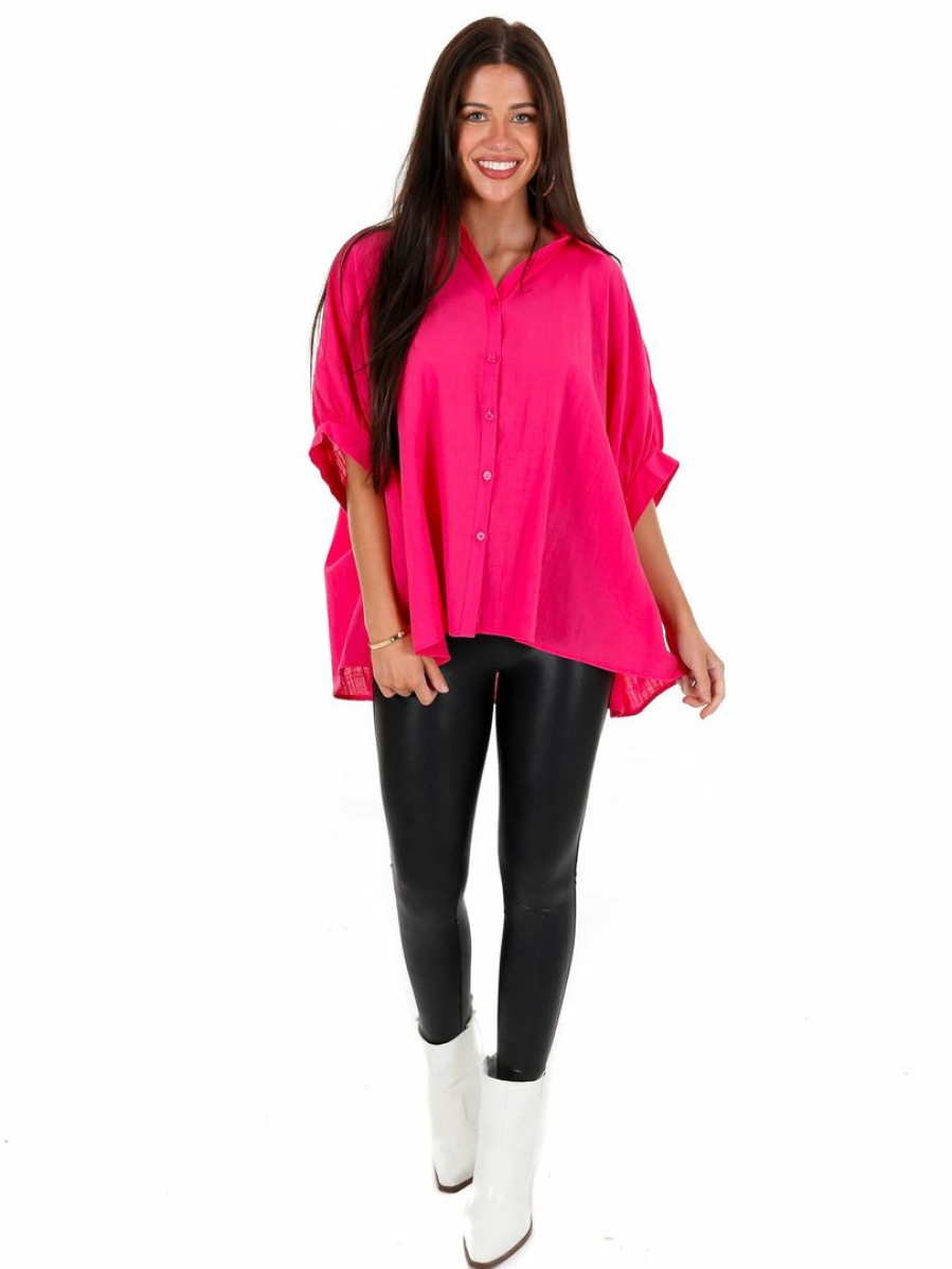 Clothing * | Best Deal Day + Moon Tops Side By Side Oversized Button Up Top