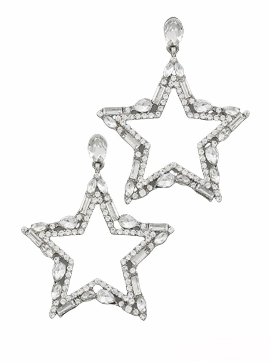 Gameday * | Coupon Jewelry Crystal & Baguette Star Earrings