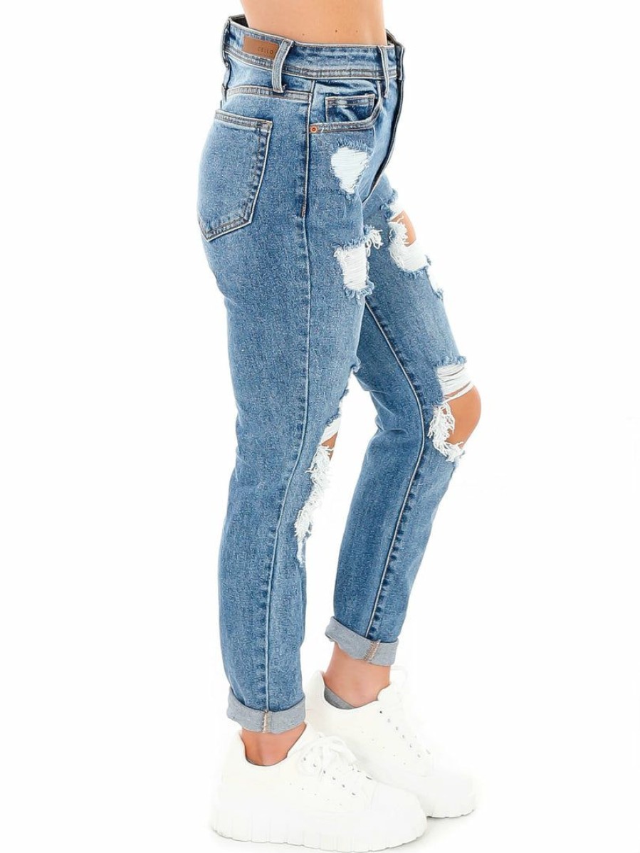 Clothing * | Promo Cello Bottoms To Love Somebody Distress Mom Skinny Jean Medium Denim