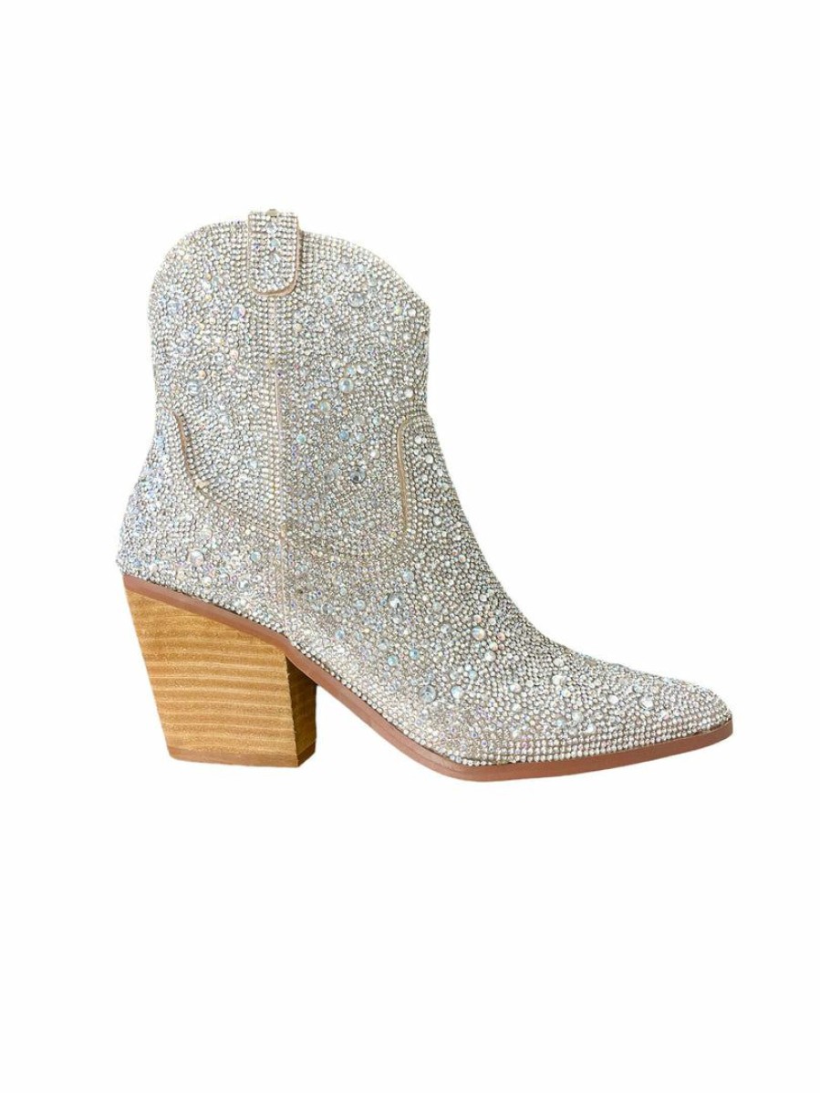 Gameday * | Cheap Miim Angel Rhinestone Western Booties Silver