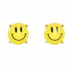 Gameday * | Flash Sale Golden Stella Smiley Face Yellow Epoxy Earrings