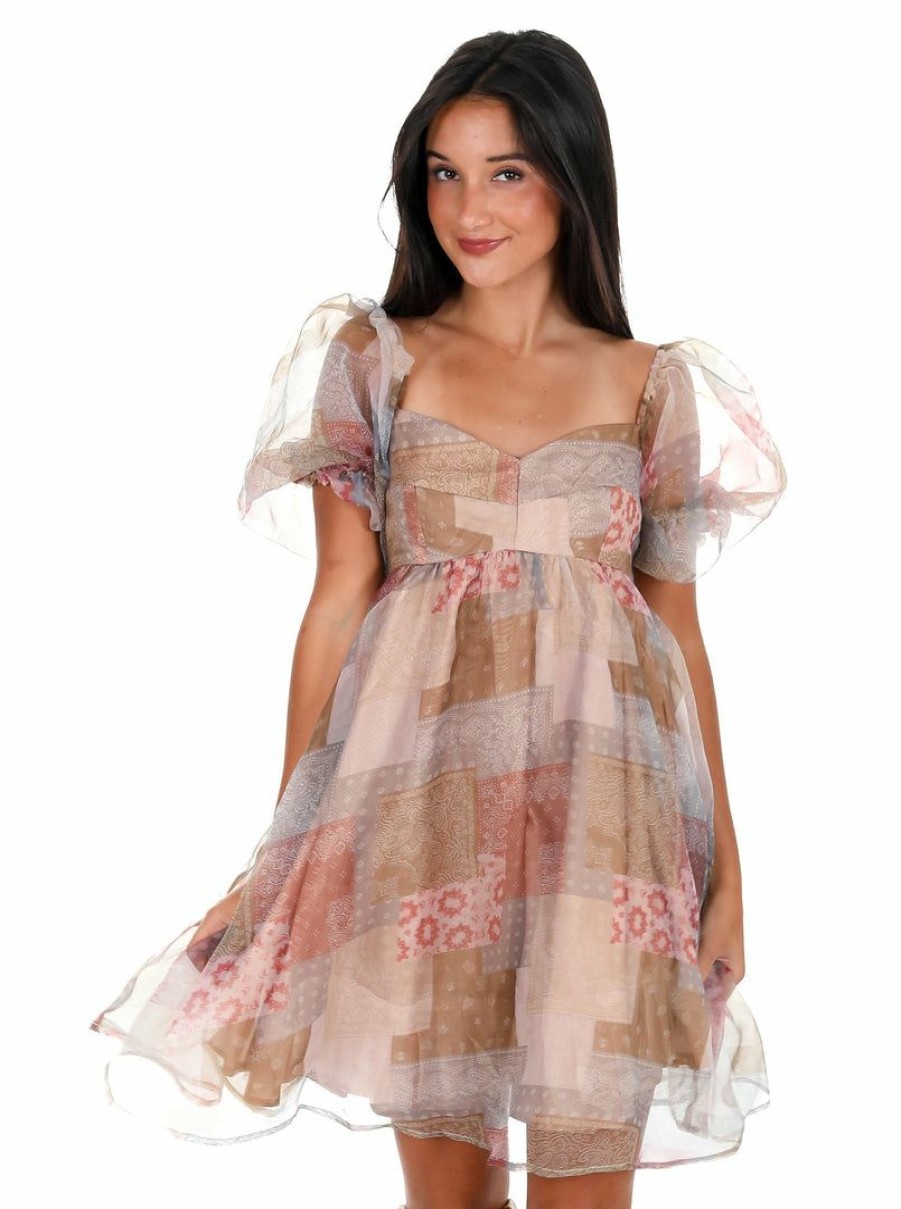 Clothing * | Hot Sale En Merci Meet Again Organza Mini Dress Tan