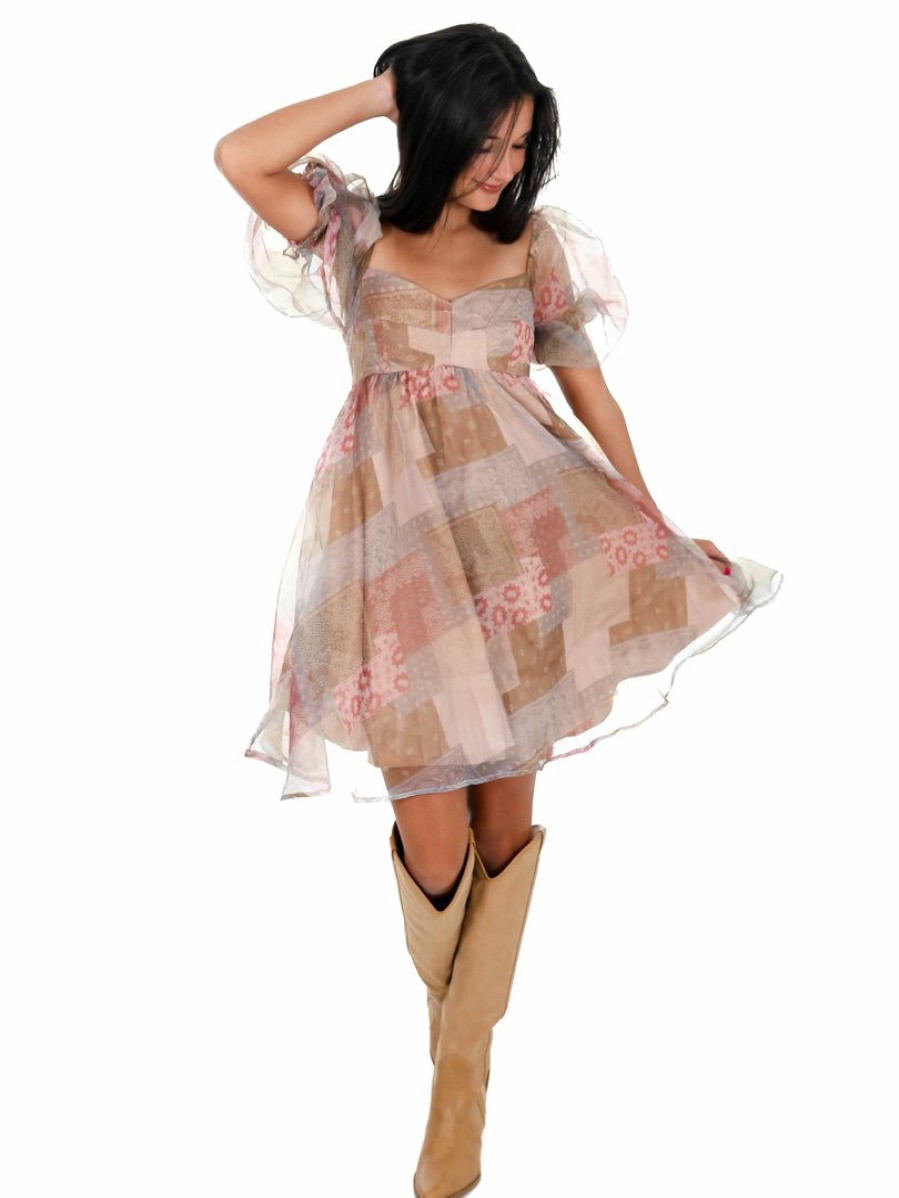 Clothing * | Hot Sale En Merci Meet Again Organza Mini Dress Tan