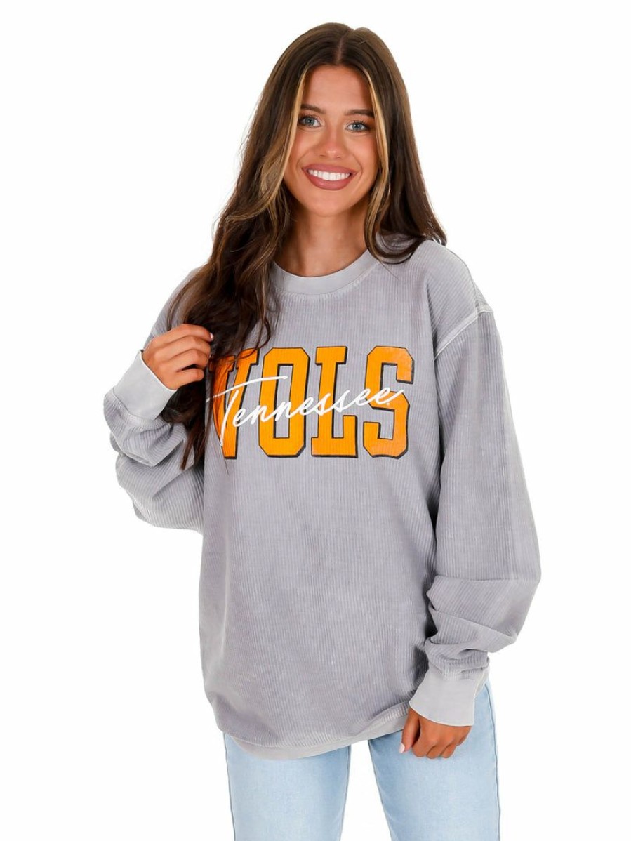 Gameday * | Outlet Pressbox Graphic Tees Tennessee Everest Corded Sweatshirt Silver