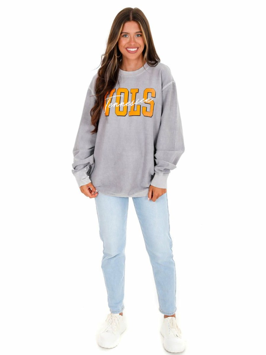 Gameday * | Outlet Pressbox Graphic Tees Tennessee Everest Corded Sweatshirt Silver