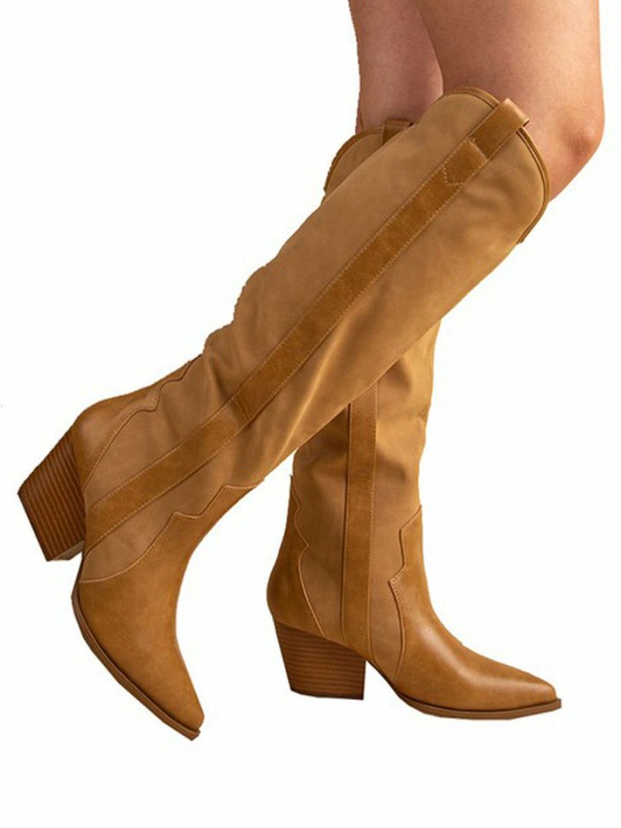 Shoes * | Top 10 East Lion Corp Gitty Up Crinkle Tall Cowboy Boots Tan