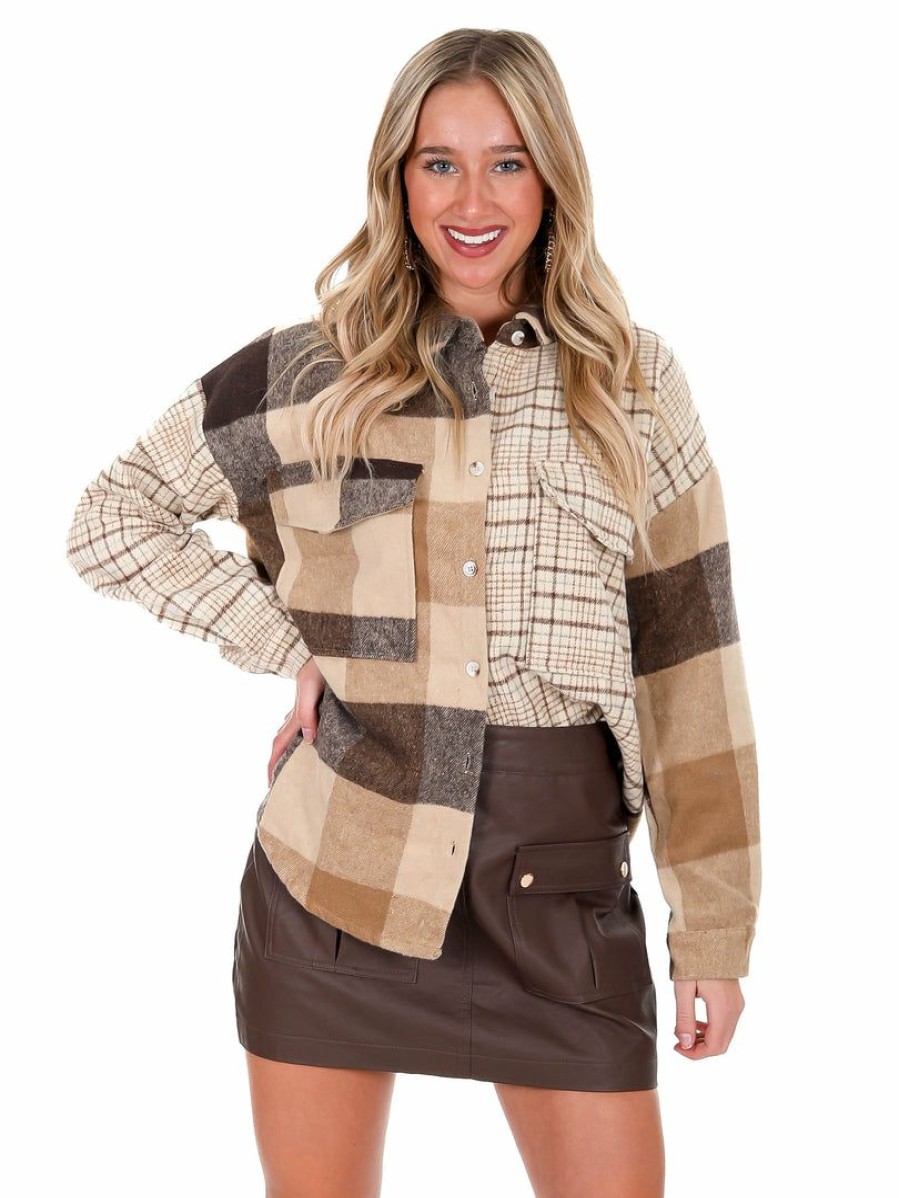 Clothing * | Coupon Hyfve Lovely Meeting Mixed Plaid Shacket