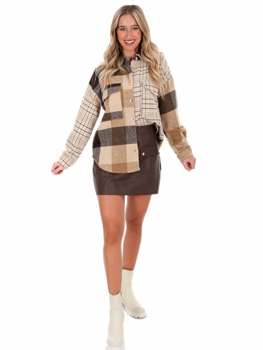 Clothing * | Coupon Hyfve Lovely Meeting Mixed Plaid Shacket