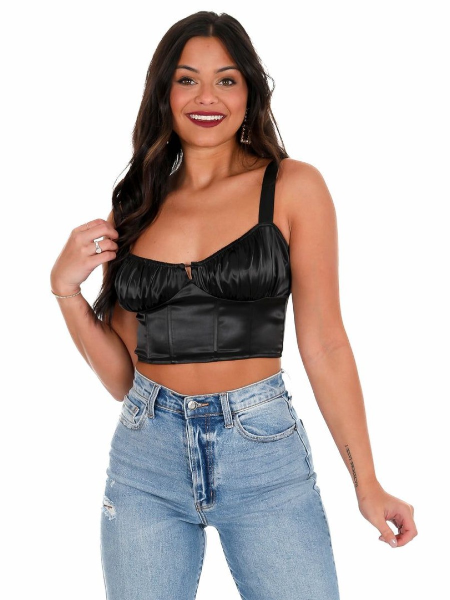 Clothing * | Best Deal Blue Blush Lights Out Satin Crop Top Black