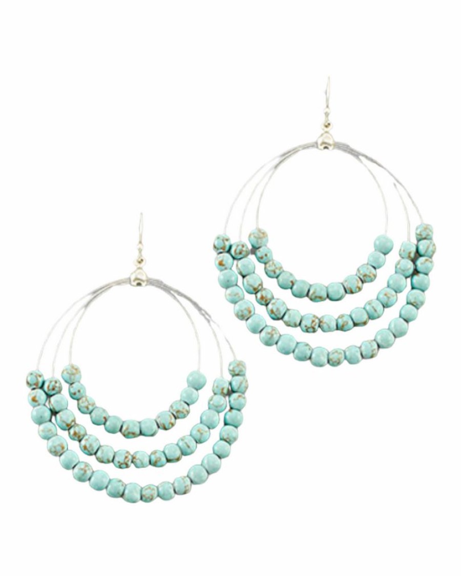 Gameday * | Best Pirce Jewelry Wire & Stone Turquoise Bead Circle Earring