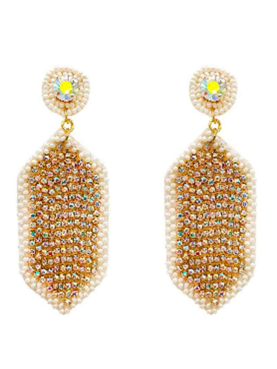 Gameday * | Hot Sale Treasure Import Long Beaded Hexagon Wistone Earrings