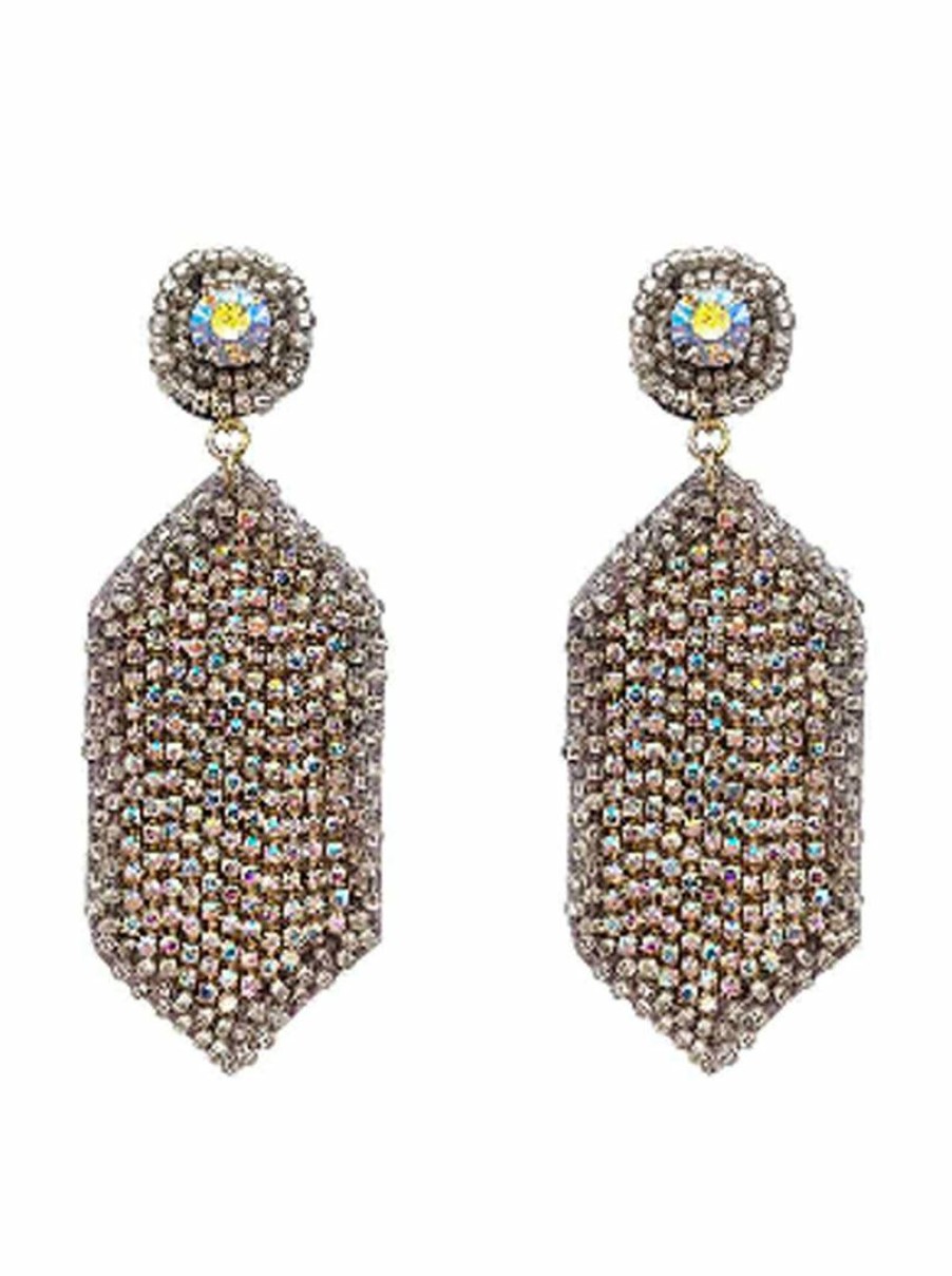 Gameday * | Hot Sale Treasure Import Long Beaded Hexagon Wistone Earrings