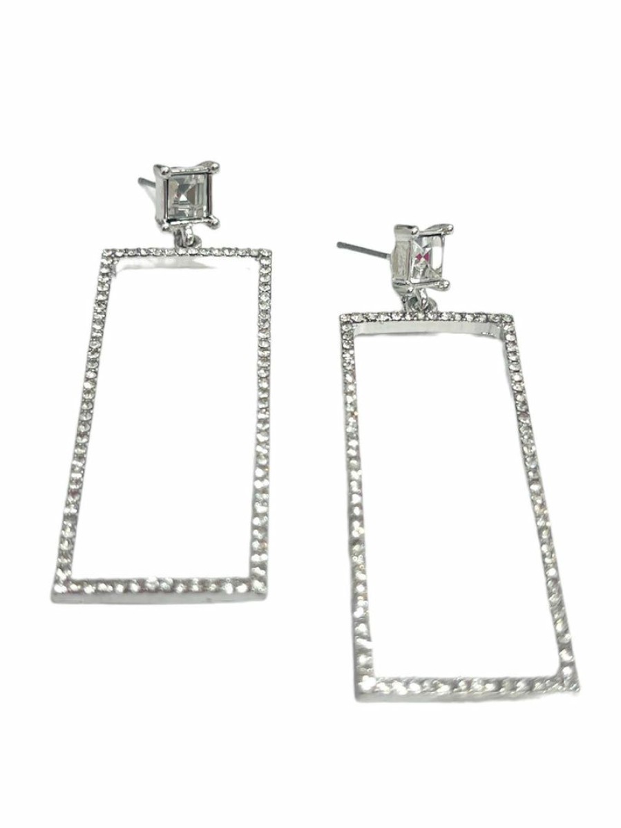 Gameday * | Flash Sale La Bien Aimee Pave Stone Rectangular Earrings