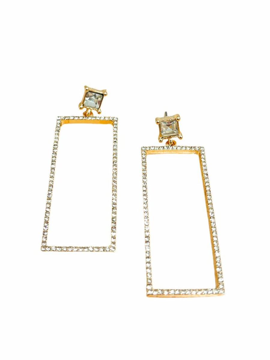 Gameday * | Flash Sale La Bien Aimee Pave Stone Rectangular Earrings