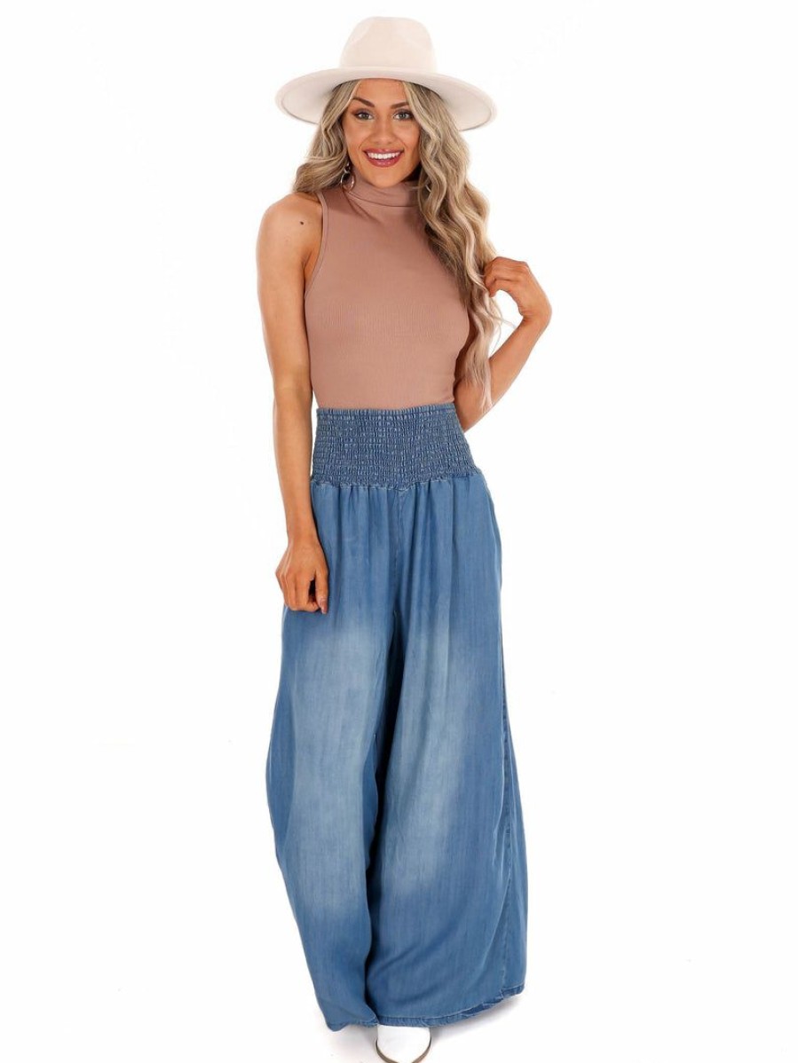 Clothing * | Coupon Oli & Hali How Far I'Ll Go Denim Wide Leg Pants Medium Denim Blue