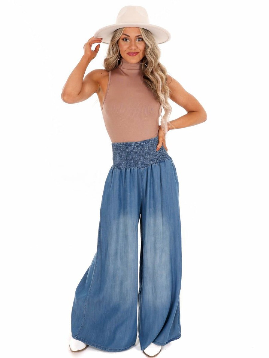 Clothing * | Coupon Oli & Hali How Far I'Ll Go Denim Wide Leg Pants Medium Denim Blue